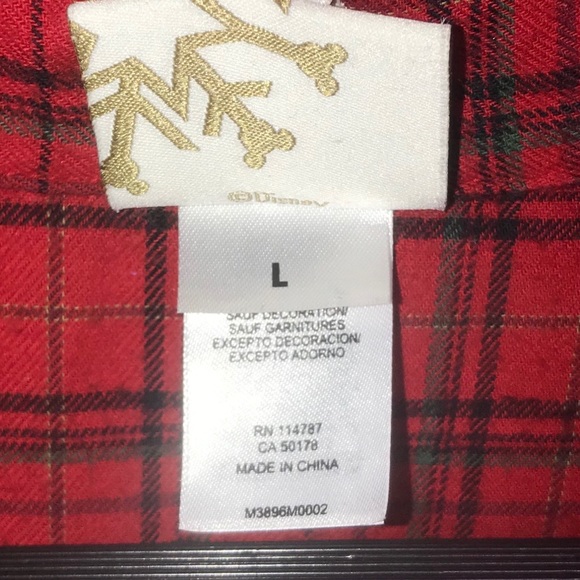 Disney Mickey Mouse Red Flannel Plaid Long Sleeve Button Front Pajama Shirt Top - Picture 6 of 7